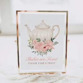 Blommigt Tea Party Baby Shower Trews Sign Poster