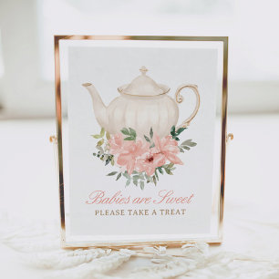 Blommigt Tea Party Baby Shower Trews Sign Poster
