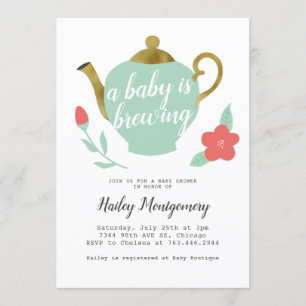 Blommigt Tea Party Babykläder Baby brinner Inbjudningar