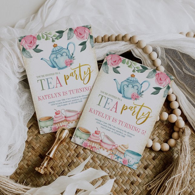 Blommigt Tea Party Birthday Inbjudningar (Skapare uppladdad)