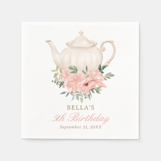 Blommigt Tea Party Birthday Pappersservett (Framsidan)