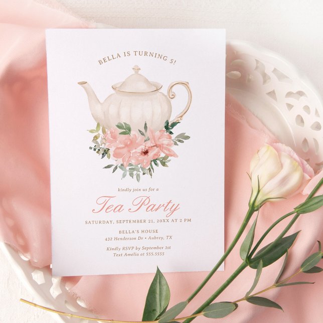 Blommigt Tea Party Födelsedagsfest Inbjudningar (Skapare uppladdad)