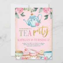 Blommigt Tea Party-födelsedagsinbjudan