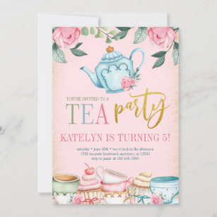 Blommigt Tea Party-födelsedagsinbjudan Inbjudningar