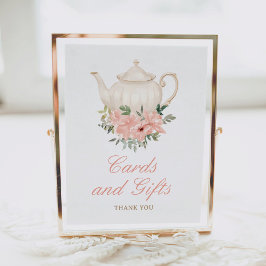 Blommigt Tea Party Födelsedagskort och gåvor Poster