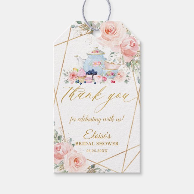  Blommigt Tea Party Geometric Möhippa Presentetikett (Framsidan)