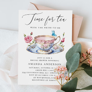 Blommigt Tea Party Möhippa med fjäril Inbjudningar