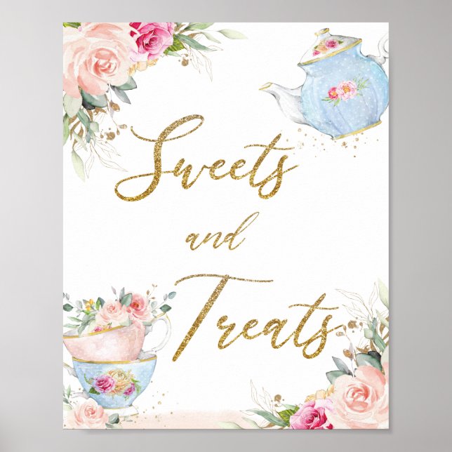  Blommigt Tea Party Sweets & Treats Möhippa Baby Poster (Framsidan)