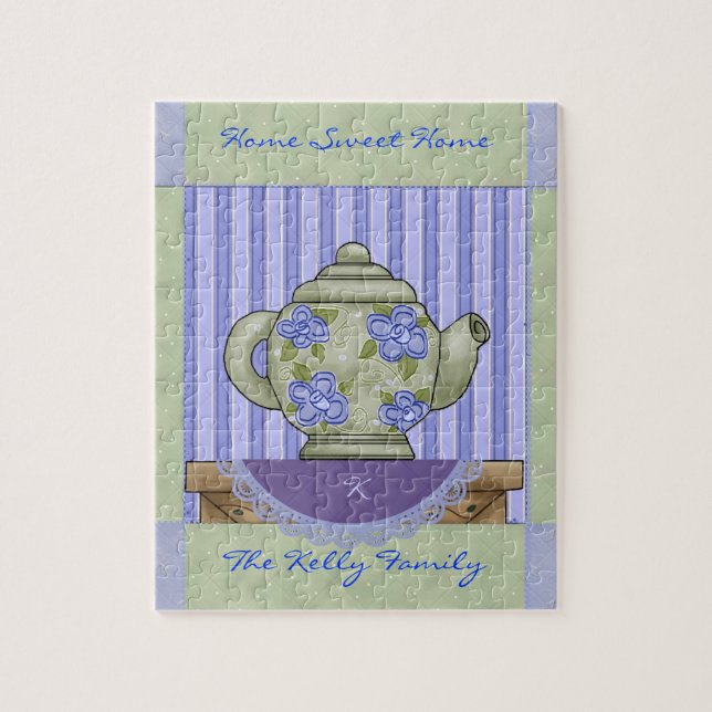 Blommigt Tea Pot Quilt Block Boxed Puzzle Pussel (Vertikal)