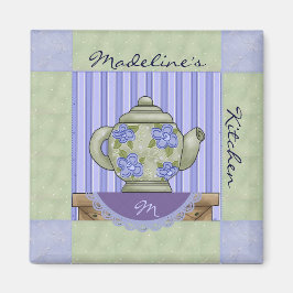Blommigt Tea Pot Quilt Block Magnet