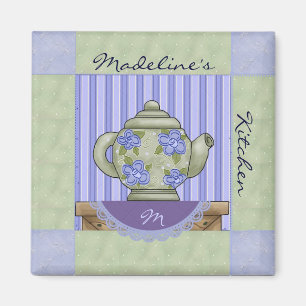 Blommigt Tea Pot Quilt Block Magnet