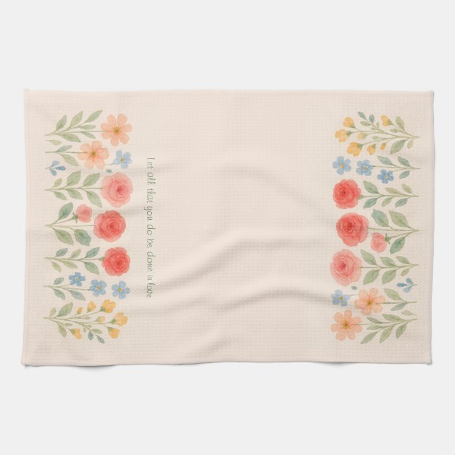 Blommigt Tea Towel med anpassningsbar citat Kökshandduk (Horisontell)