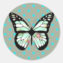Blommigt Teal and Rosa Butterfly Stickers Runt Klistermärke