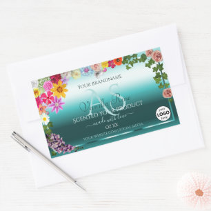 Blommigt Teal Gradient Product Labels Monogram Log Rektangulärt Klistermärke