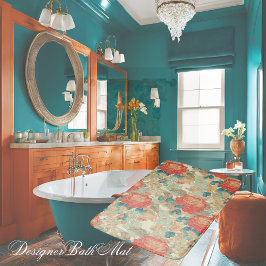 Blommigt Teal, Perfekt, Teal with Ornates Badrumsmatta