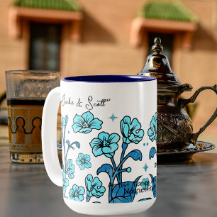 Blommigt Teal Personalize Två-Tonad Mugg