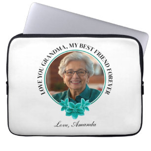 Blommigt Teal Ram Grandkid till Grandma Photo Laptop Fodral