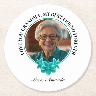 Blommigt Teal Ram Grandkid till Grandma Photo Underlägg Papper Rund
