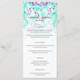 Blommigt Teal Ribbon Handfastset Bröllop Menu Meny