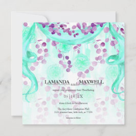 Blommigt Teal Ribbon Handfixing Bröllop Inbjudningar