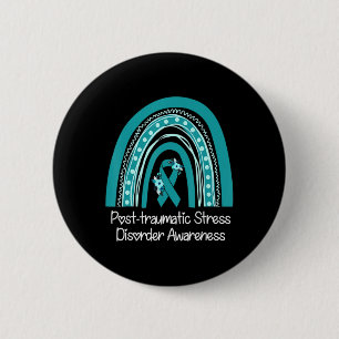 Blommigt Teal Ribbon Rainbow Warrior Ptsd Awarenes Knapp