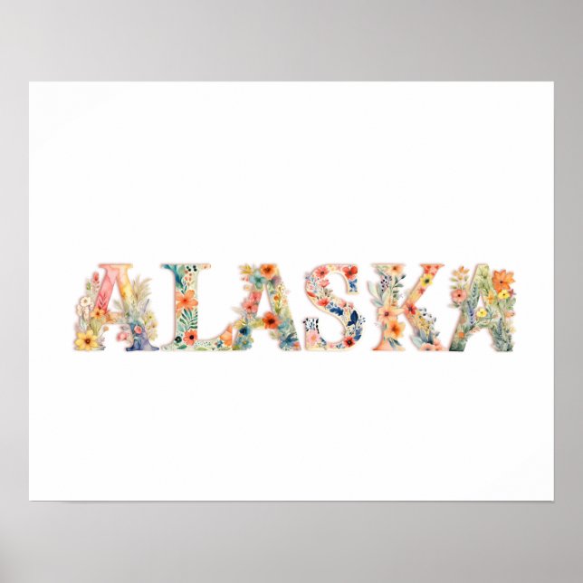 Blommigt Teckensnittsstatskonst Skriv ut (Alaska) Poster (Framsidan)