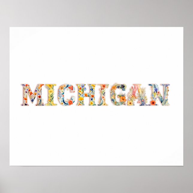 Blommigt Teckensnittstillstånd Art Print (Michigan Poster (Framsidan)