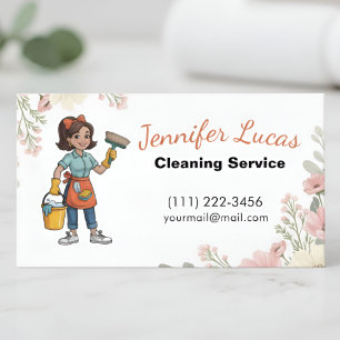 Blommigt Tecknad Maid House Städning Services Visitkort