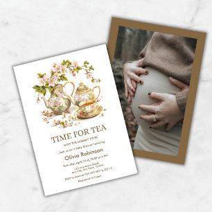Blommigt Tekanna Fototid för Tea Baby Shower Inbjudningar