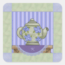 Blommigt Tekanna KVilt kvadratisk ruta Fyrkantigt Klistermärke