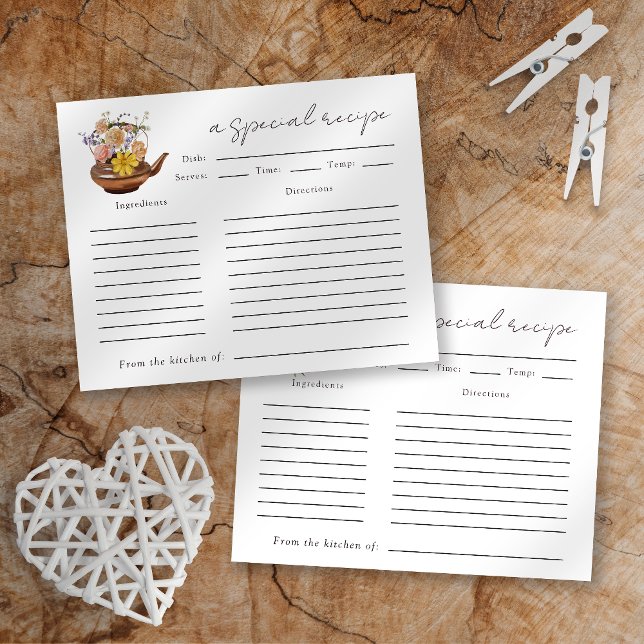 Blommigt Tekanna Möhippa Tea Party Recept Card (Skapare uppladdad)