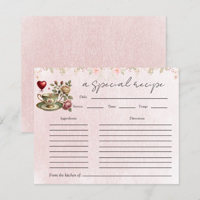 Blommigt Tekanna Möhippa Tea Party Recept Card (Fram/baksida)