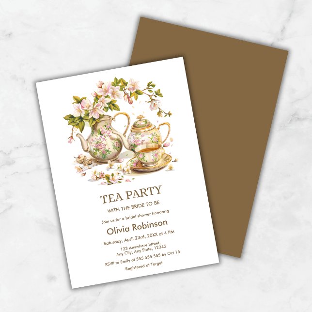 Blommigt Tekanna Tea Party Möhippa Inbjudningar (Floral Teapot Tea Party Time for Tea Bridal Shower Invitation )