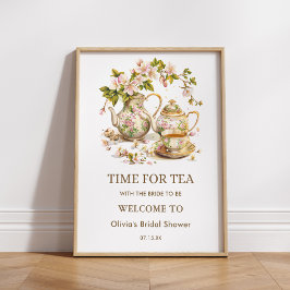 Blommigt Tekanna Tid för Möhippa av tea Välkommen Poster