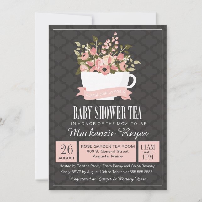 Blommigt Tekopp Baby Shower Tea-inbjudan Inbjudningar (Framsida)