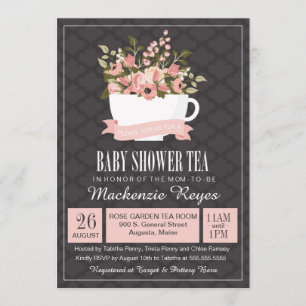 Blommigt Tekopp Baby Shower Tea-inbjudan Inbjudningar