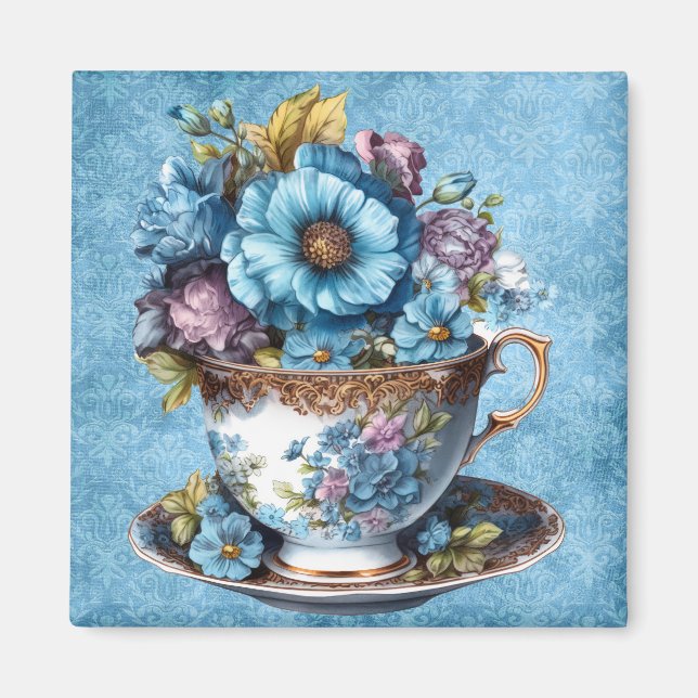Blommigt Tekopp kylmagnet Magnet (Framsidan)
