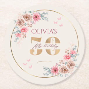 Blommigt Tema 50:e födelsedagen Underlägg Papper Rund
