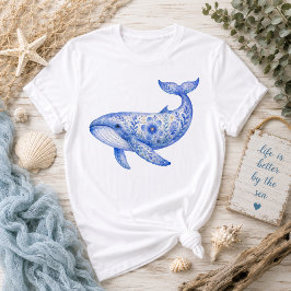 Blommigt tema Blå Val Krukmakeri Konst T Shirt