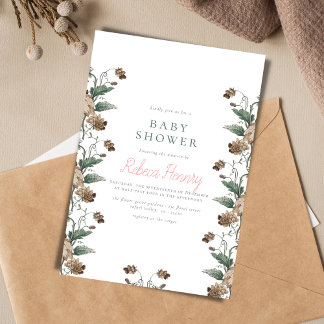 Blommigt tema modern babydusch inbjudningar