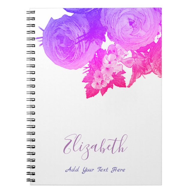 Blommigt Template Elegant Watercolor Flowers Ro Anteckningsbok (Framsidan)