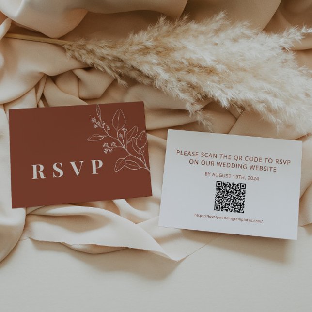 Blommigt Terracotta Bröllop OSA Card med QR-kod Anteckningskort (Skapare uppladdad)