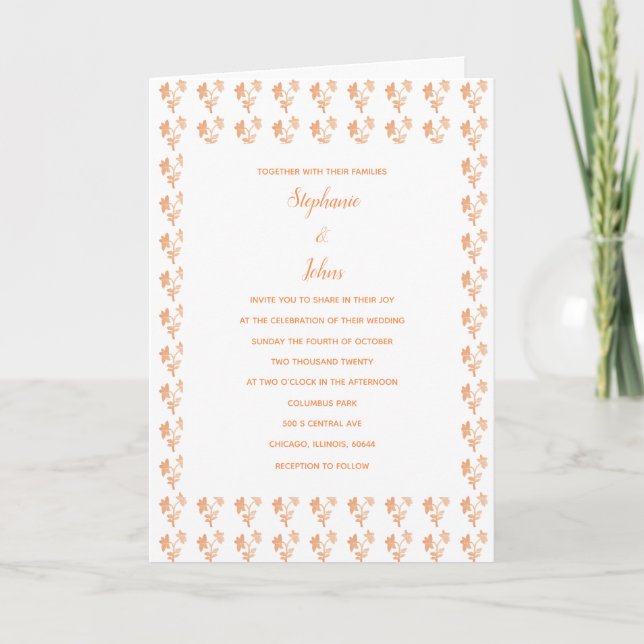Blommigt Terracotta Mönster Simple Boho Chic Bröll Inbjudan (Framsida)