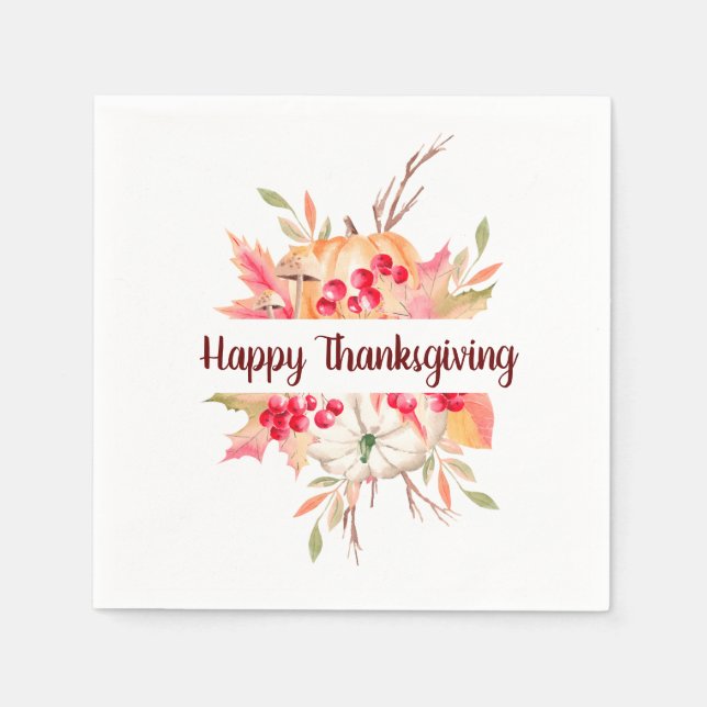Blommigt Thanksgiving Napkins Pappersservett (Framsidan)
