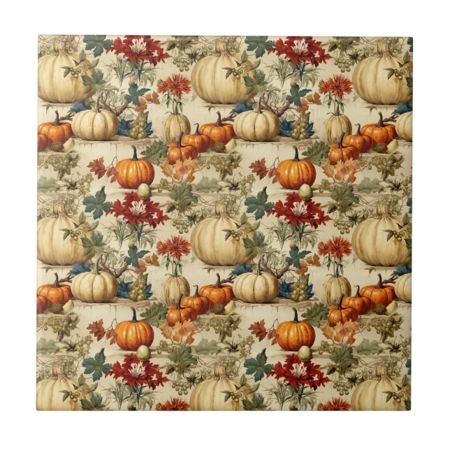 Blommigt Thanksgiving Vintage Mönster (10) Kakelplatta (Framsidan)