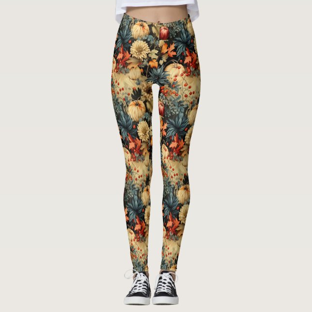 Blommigt Thanksgiving Vintage Mönster (12) Leggings (Framsida)