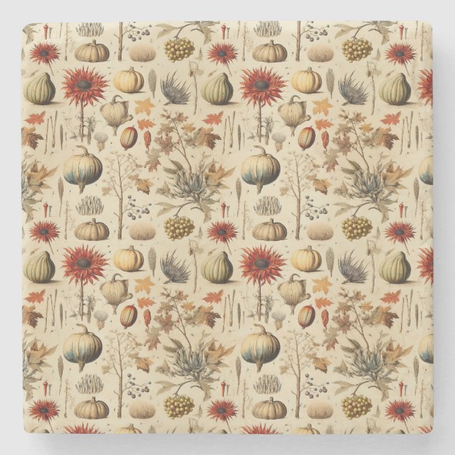 Blommigt Thanksgiving Vintage Mönster (3) Stenunderlägg (Framsidan)