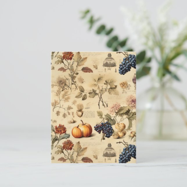Blommigt Thanksgiving Vintage Mönster (4) Vykort (Stående Fram)