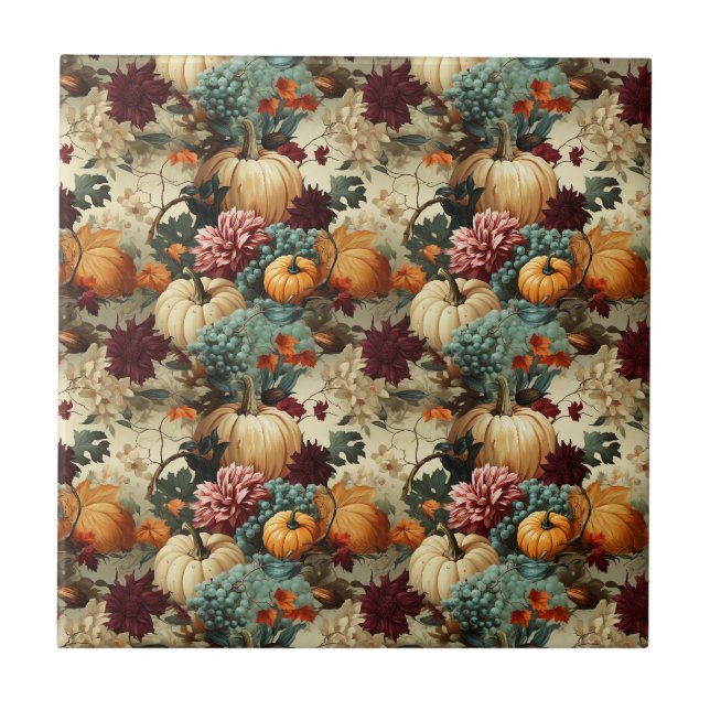 Blommigt Thanksgiving Vintage Mönster (8) Kakelplatta (Framsidan)