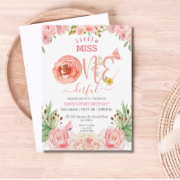 Blommigt Theme Girl First Birthday Inbjudningar